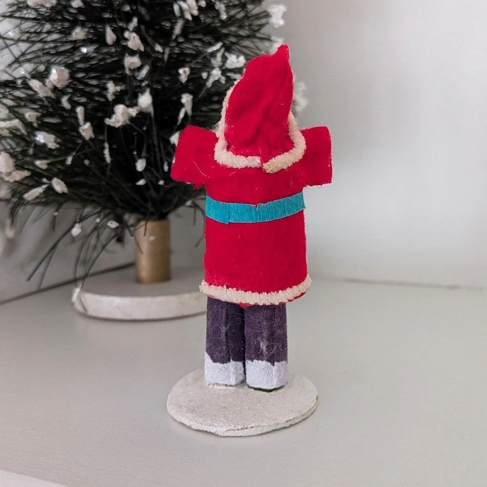 Vintage Spun Cotton Christmas Santa Claus Figurine Felt Suit Paper Mache Japan